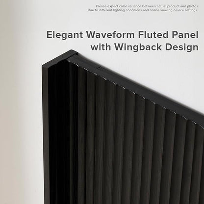 mopio Brooklyn 80.8" Headboard Only, Wood Headboard, Modern Farmhouse, Boho, Wall Mount, Fluted Panel, Wingback Design (Black Oak, King)
