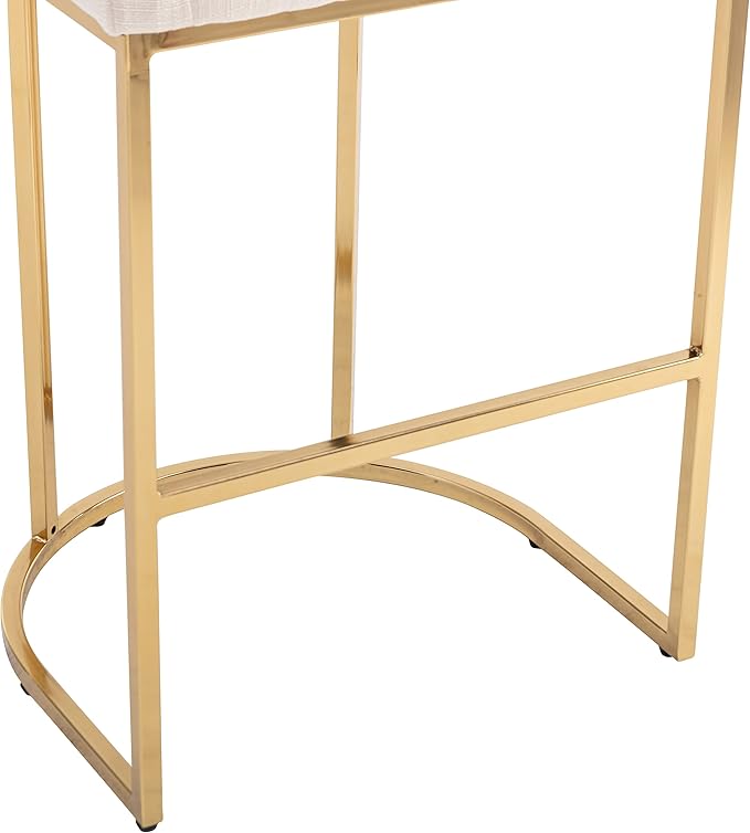 Contemporary Cream Linen Bar Stools Set of 3, 32" Upholstered Fabric Counter Height Barstool Kitchen Counter Island Stools with Golden Metal Base