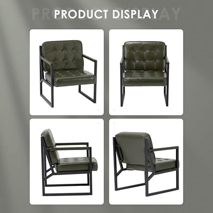 COLAMY Modern Accent Chair, Accent Arm Chair for Living Room, Comfy Leather Armchair with Metal Legs for Bedroom Reception Waiting Room, Green