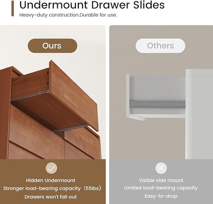 Solid Wood Dresser for Bedroom, Natural Solid Wood 6 Drawer Dresser,55.2" Wide Mid Century Modern Chest of Drawers, Closet Storage Organizer for Living Room, Bedroom