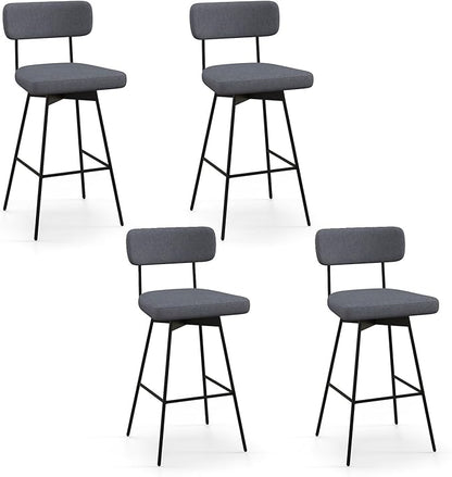COSTWAY Bar Stools Set of 4, 29” Upholstered Bar Height Chairs with Back, 360° Swivel Dining Chairs with Heavy-Duty Metal Legs and Footrests, for Kitchen Island, Dining Room, Bar (4, Grey)