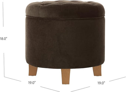 Homepop Home Decor | Upholstered Round Velvet Tufted Foot Rest Ottoman | Ottoman with Storage for Living Room & Bedroom | Decorative Home Furniture, Brown Velvet