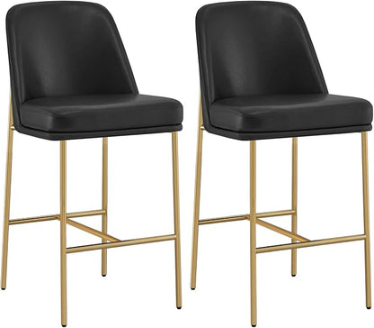 CHITA Counter Height Bar Stools Set of 2, FSC Certified Metal Barstools for Kitchen Island, 27" H Seat Height, Faux Leather, Black