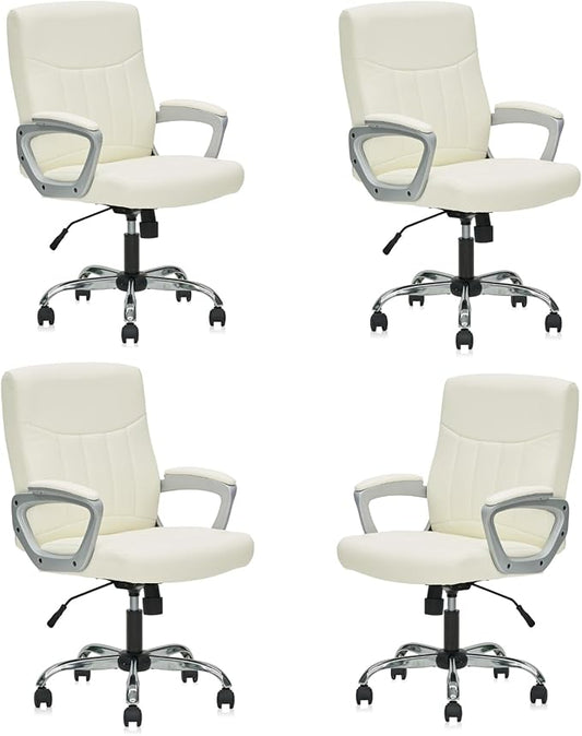 CLATINA Office Computer Desk Chair Executive Mid Back Chair Comfortable Ergonomic Managerial Chair Adjustable PU Leather Home Office Desk Chair Swivel, White 4PK