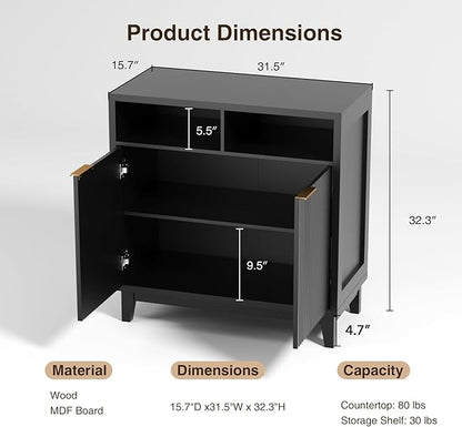Buffet Cabinet with Storage - Elegant Fluted Storage Cabinet with Adjustable Shelves and Solid Wood Leg, Modern Buffet Sideboard for Living Room, Dining Room, Entryway