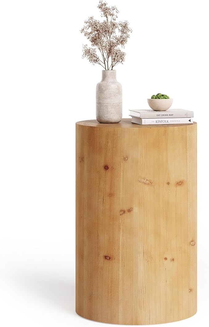 LITTLE TREE Small End Table, Wood Round Drink Table, Farmhouse Side Table for Small Spaces, Modern Plant Stand, Accent Cocktail Table for Living Room, Bedroom Nightstand, Wooden Pedestal Natural