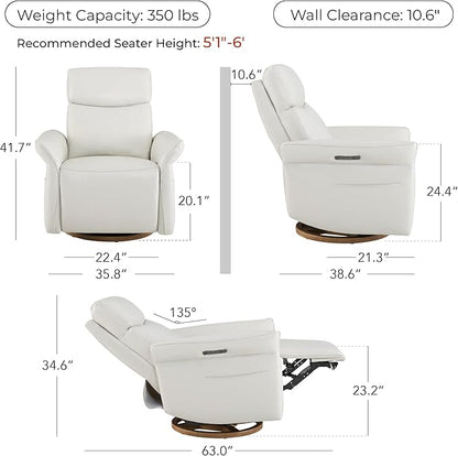 CHITA Genuine Leather Power Recliner Chair, Electric Triple-Motor Swivel Glider Nursery Rocking Chair with Adjustable Power Headrest and Lumbar Support, Solid Wood Base, Creamy Grey