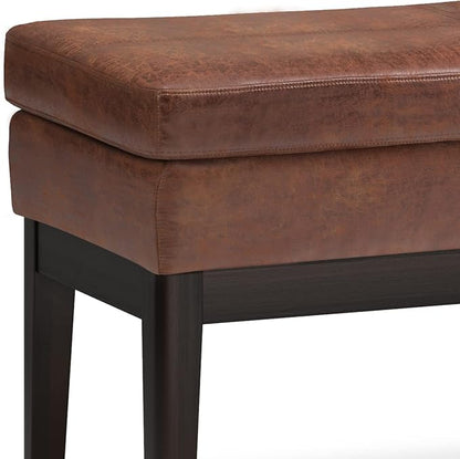 SIMPLIHOME Carlson 45-inch Wide Vegan Faux Leather Ottoman Bench in Distressed Black with Solid Wood Frame for Living Room, Entryway, or Bedroom