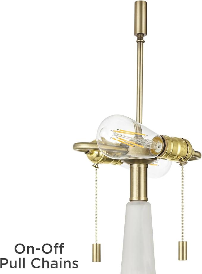 Possini Euro Design Regina 33" Tall Large Modern Glam End Table Lamp 2-Light Pull Chain White Finish Glass Single Fabric White Shade Living Room Bedroom Bedside Nightstand House Office Home Reading