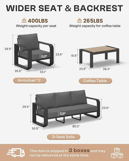 Aluminum Outdoor Patio Furniture Set 4 Piece, Oversized Patio Conversation Sets Widened Armrest & Ultra-Thick Cushions, Deep Seating Modern Sectional Furniture for Backyard, Porch, Graphite