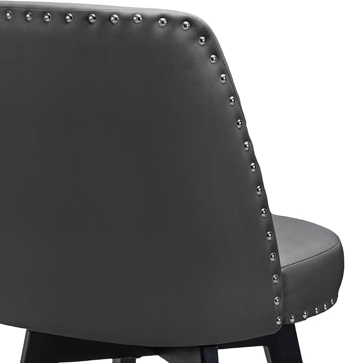 MINCETA Bar Stool, PU Leather Barstool, 26 Inch Upholstered Counter Stool with High Back and Footrest, Swivel Counter Height Barstool for Kitchen Island Home Bar Dark Gray