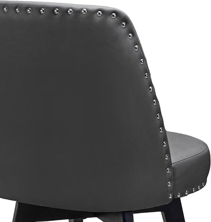 MINCETA Bar Stool, PU Leather Barstool, 26 Inch Upholstered Counter Stool with High Back and Footrest, Swivel Counter Height Barstool for Kitchen Island Home Bar Dark Gray