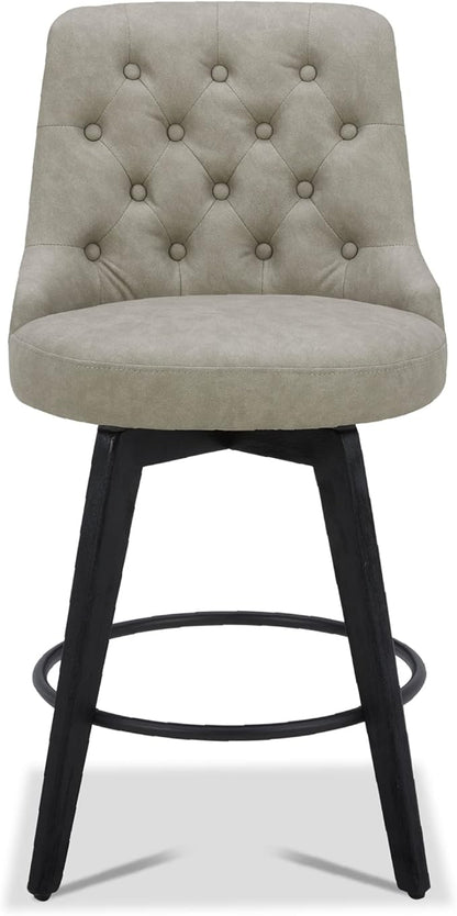 Watson & Whitely Counter Height Bar Stools, Faux Leather Upholstered Modern Swivel Barstool with Back, Solid Wood Legs, 26" H Seat, Stone Grey