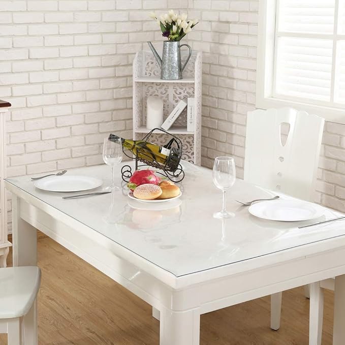 NECAUX Custom 24 x 24 Inch Clear Table Cover Protector, 1.5mm Thick Crystal Water Resistant Plastic Square Heavy Duty Desk Pad Mat Non-Slip Tablecloth Protector for End Table, Night Stand, Side Table