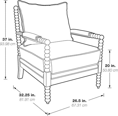 OSP Home Furnishings Kaylee Spindle Accent Chair with Antique White Wood Frame, Smoke Grey Fabric
