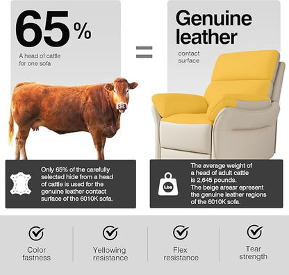 AIRSKY Genuine Leather Recliner Chair, Top Grain Leather, Italian Water-Washing Process, Lazy boy Recliner Chair, for Living Room, Theater Seating, Bedroom. R1, Beige