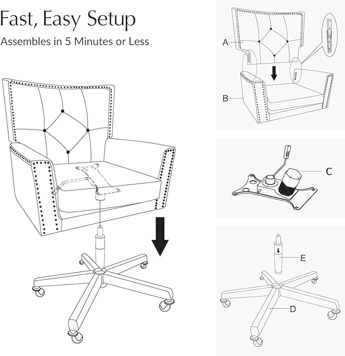 HULALA HOME Modern Home Office Chair with Tilt Lock & Metal Base, Desk Chair with 360° Swivel & Tilt Function, Height Adjustable, Wide Seat Computer Task Chair with Wheels & Padded Cushion, Camel