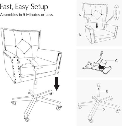 HULALA HOME Modern Home Office Chair with Tilt Lock & Metal Base, Desk Chair with 360° Swivel & Tilt Function, Height Adjustable, Wide Seat Computer Task Chair with Wheels & Padded Cushion, Beige