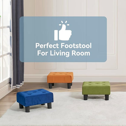 Poofzy Small Foot Stool Ottoman, Velvet Ottoman Foot Rest with Legs, Rectangle Foot Rest for Couch, Footstools and Ottomans Small for Living Room and Entryway (Olive Green)