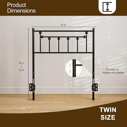 Metal Twin Size Headboard - Adjustable Height - Victorian Farmhouse Style, Steel Twin/Twin XL Headboard Only for Bedroom, Easy Assembly, Black