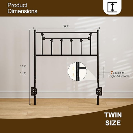 Metal Twin Size Headboard - Adjustable Height - Victorian Farmhouse Style, Steel Twin/Twin XL Headboard Only for Bedroom, Easy Assembly, Black