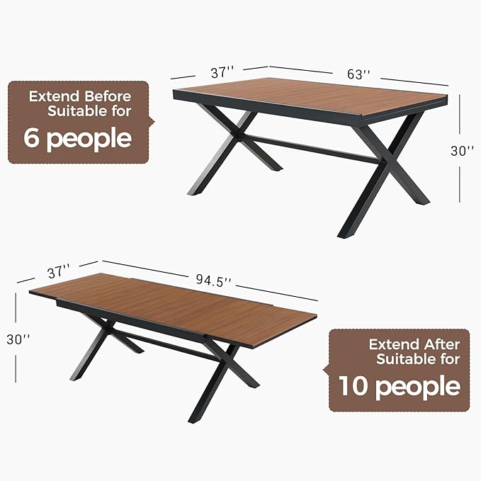 Grand patio 9-Piece Outdoor Dining Set for 8, Patio Dining Furniture Set for 8 Swivel Rope Wicker Chairs & 1 Extendable Rectangular Dining Table, Light Gray Brown
