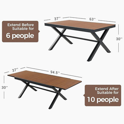 Grand patio 11-Piece Outdoor Dining Set for 10, Patio Dining Furniture Set for 10 Swivel Rope Wicker Chairs & 1 Extendable Rectangular Dining Table, Light Gray Brown