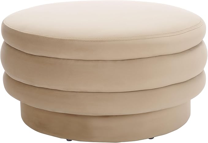 SAFAVIEH Home Collection Rohan Tan Velvet Layered Stacked Cocktail Ottoman (Fully Assembled)