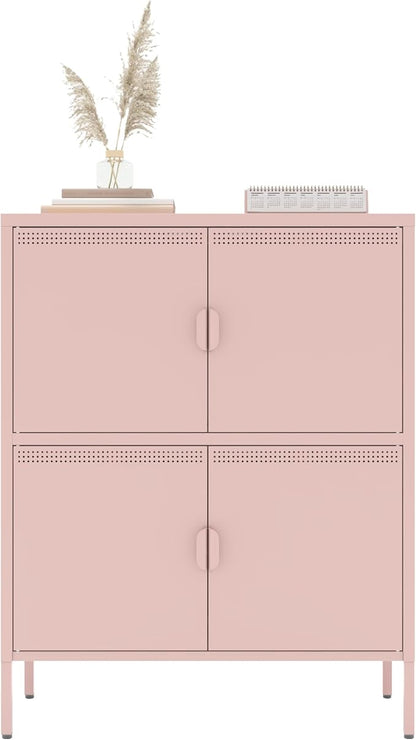 4 Door Metal Storage Locker,2-Tier Office Cabinet,Pink Metal Locker Storage Cabinet for Industrial,Home,School,Gym,31.5 x 15.8 x 40 Inches,Pink