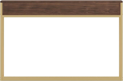Martha Stewart Ollie Home Office Desk with 3 Drawers in Walnut Wood Grain with Polished Brass Hardware