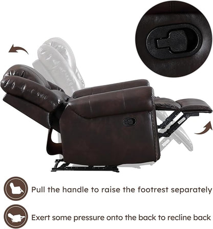 CANMOV Leather Recliner Chair, Classic and Traditional Manual Recliner Chair with Comfortable Arms and Back Single Sofa for Living Room, Dark Brown