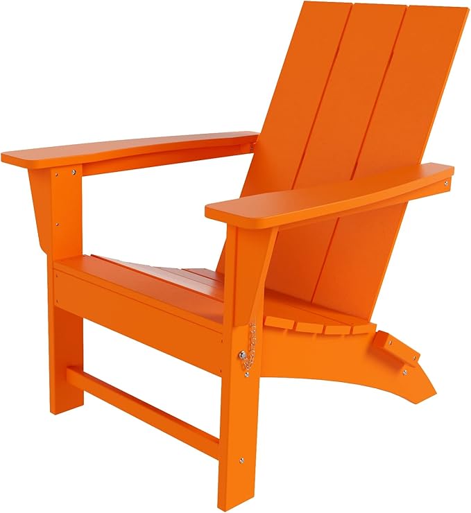 Costaelm Folding Adirondack Chairs, Outdoor Patio Adjustable Lawn Chairs, Weather Resistant Outside Firepit Chairs for Porch, Poolside, Garden, Backyard Deck, Orange