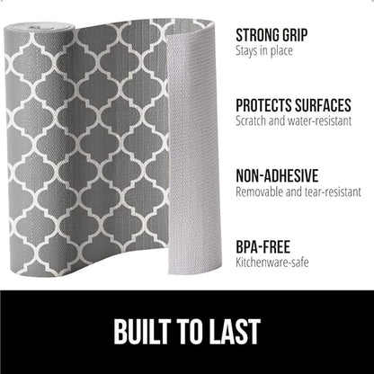 GORILLA GRIP Slip Resistant Drawer and Shelf Liner 2 Pack, Non Adhesive Water Resistant, Easy Clean and Trim, Smooth Surface Liners for Kitchen Cabinet Shelves Drawers Pantry 12 IN x 20 FT, White Gray