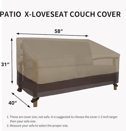 Easy-Going Waterproof Outdoor Loveseat, Heavy Duty Deep 2-Seater Patio Couch, Windproof Outdoor Furniture Cover with Air Vent (58Wx40Dx31H inch, Camel/Dark Brown)