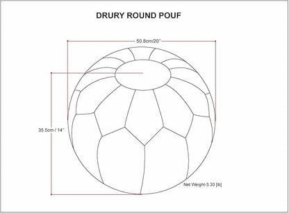 SIMPLIHOME Drury Boho Round Pouf in Teal Patterened Genuine Leather for the Living Room, Bedroom and Kids Room