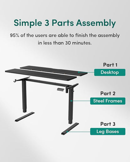 CubiCubi 60 x 24 Inches Electric Standing Desk, Height Adjustable Sit to Stand Desk, Home Office Table with Splice Board, Black