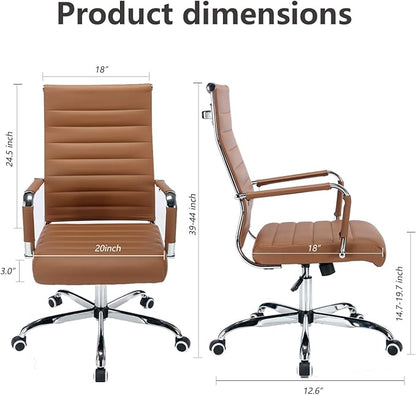 Office Desk Chair Leather, Conference Room Chairs with Wheels, Executive Modern High Back Ergonomic Swivel Rolling Ribbed Computer Chair