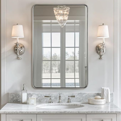 ANDY STAR Mirror for Bathroom, 24x36 Inch Brushed Nickel Bathroom Rectangle Mirror for Wall, Modern Rectangular Thick Tube Metal Frame for Vanity Over Sink, Explosion-Proof Film, Horizontal/Vertical