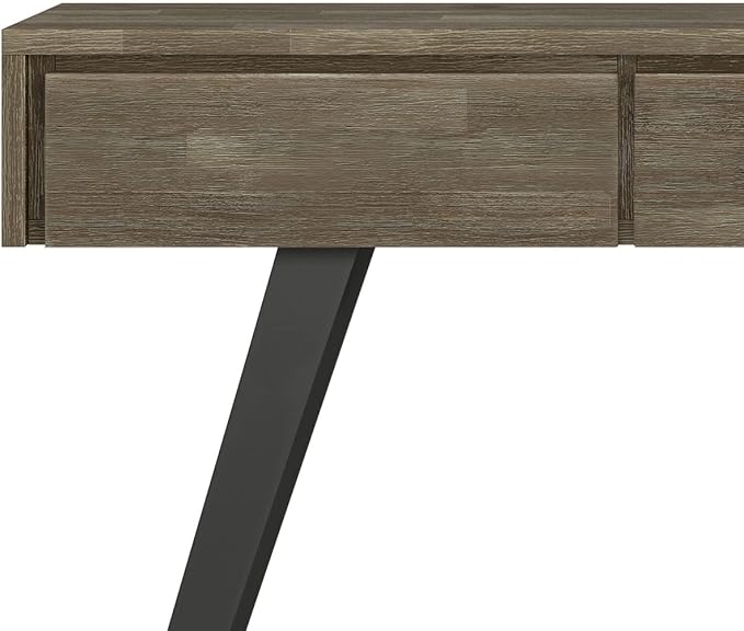 SIMPLIHOME Lowry SOLID ACACIA WOOD and Metal 60 Inch Wide Modern Industrial Console Sofa Table in Distressed Grey, For the Living Room Entryway and Bedroom