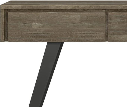 SIMPLIHOME Lowry SOLID ACACIA WOOD and Metal 60 Inch Wide Modern Industrial Console Sofa Table in Distressed Grey, For the Living Room Entryway and Bedroom