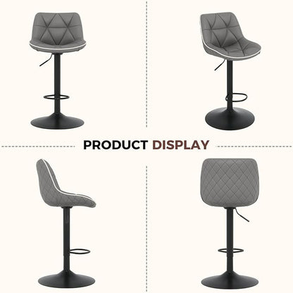 Nalupatio Bar Stools Set of 2, Adjustable Swivel Counter Height Bar Stools with Back, Armless Modern Barstools for Kitchen Island & Home Bar, Upholstered Seat,（Grey）
