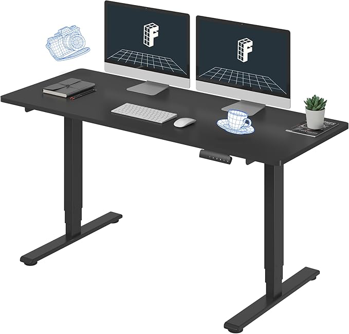 FLEXISPOT E6 Standing Desk 3 Stages Dual Motor Electric 60x24 Inch Whole-Piece Board Height Adjustable Electric Sit Stand Desk(Black Frame + Black Desktop, 2 Packages)