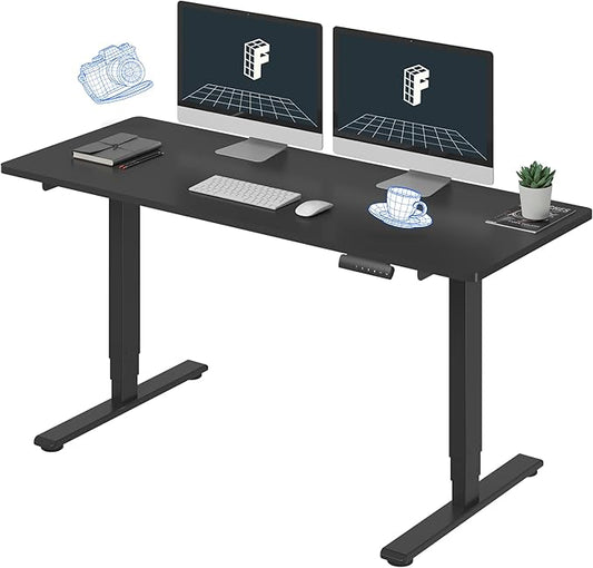 FLEXISPOT E6 Standing Desk 3 Stages Dual Motor Electric 60x24 Inch Whole-Piece Board Height Adjustable Electric Sit Stand Desk(Black Frame + Black Desktop, 2 Packages)
