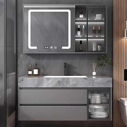 Gray 40IN Modern Bathroom Vanity - Wall-Mounted Bathroom Storage & Bathroom Vanities with Sink, Wall Mounted, Defogging & Led Lighting | Bathroom Cabinets Slim