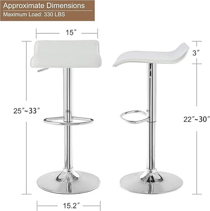 VECELO Bar Stools Set of 2, Swivel Bar Chairs, Adjustable Counter Bar Stools, Modern Armless PVC Stools for Kitchen/Island/Bar/Dining Room/Party, Pearl White