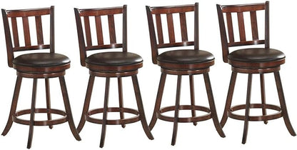 COSTWAY Bar Stools Set of 4, Counter Height Dining Chair, Fabric Upholstered 360 Degree Swivel, PVC Cushioned Seat, Perfect for Dining and Living Room (Height 25''-Set of 4)