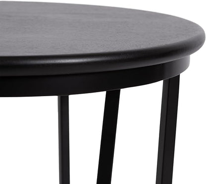 Kate and Laurel Solvay Round Metal and Wood Side Table; 16 x 16 x 24; Black; Modern Bedroom Nightstand Table with Solid Mango Wood Tabletop and Iron Base