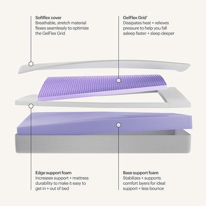PurpleFlex Full Mattress – 8" GelFlex Grid, Better Than Memory Foam, Temperature Neutral, Responsive, Breathable, Pressure Relief, Made in USA
