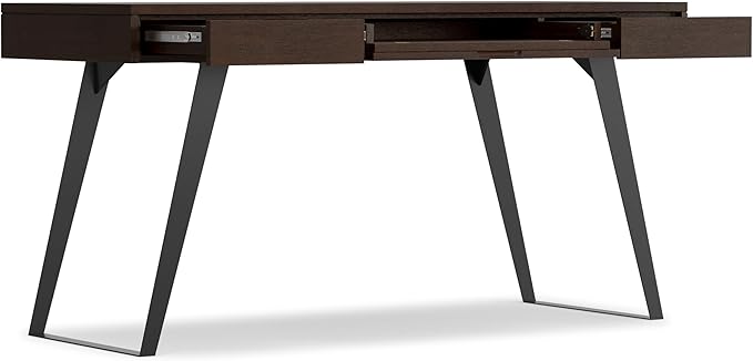 SIMPLIHOME Lowry Desk - 54-Inch Wide Solid Acacia Wood and Metal Writing Desk in Distressed Hickory Brown, Modern Industrial Home Office Computer Table with 2 Drawers and Flip-Down Keyboard Tray