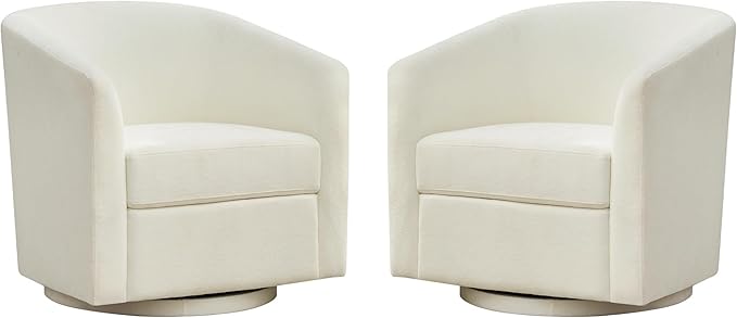 Chenille Swivel Accent Chairs Set of 2, No Assembly Upholstered Armchair, 360° Rotating Barrel Chairs for Living Room, Bedroom, Apartment & Reading Nook (2, Cream White)